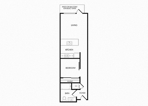 Floor plan for 1 bed, 1 bath, 668 sqft