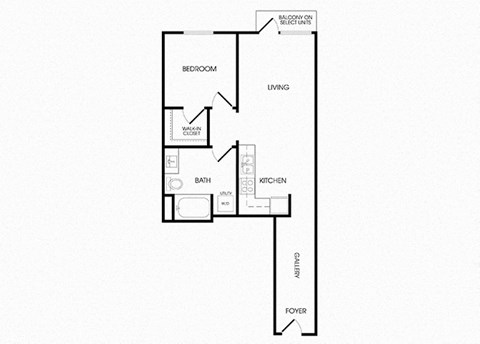 Floor plan for 1 bed, 1 bath, 692 sqft