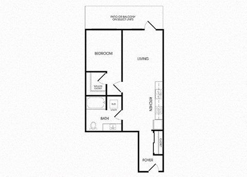 Floor plan for 1 bed, 1 bath, 698 sqft