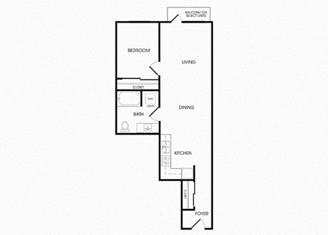Floor plan for 1 bed, 1 bath, 756 sqft