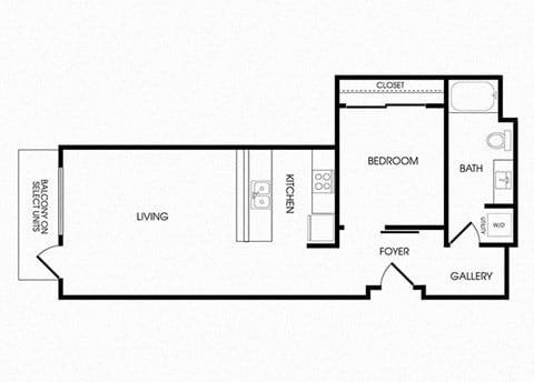 Floor plan for 1 bed, 1 bath, 795 sqft
