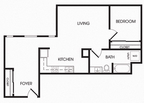 Floor plan for 1 bed, 1 bath, 791 sqft