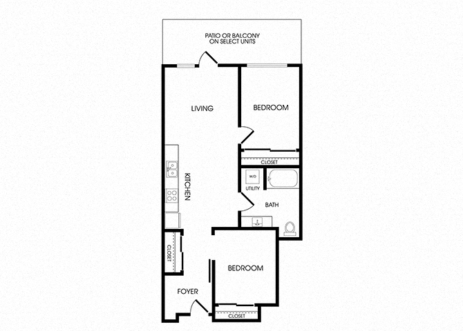 Floor plan for 2 beds, 1 bath, 824 sqft