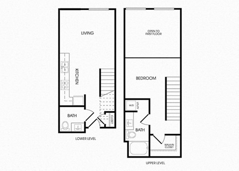 Floor plan for 1 bed, 1.5 baths, 714 sqft