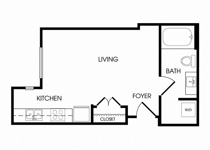 Floor plan for studio, 1 bath, 430 sqft