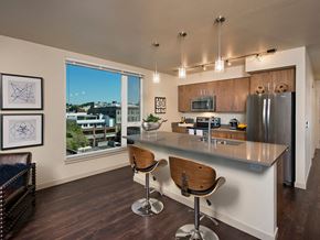Seattle apartment for rent - Kitchen island seating at Infinity Apartments in Seattle WA