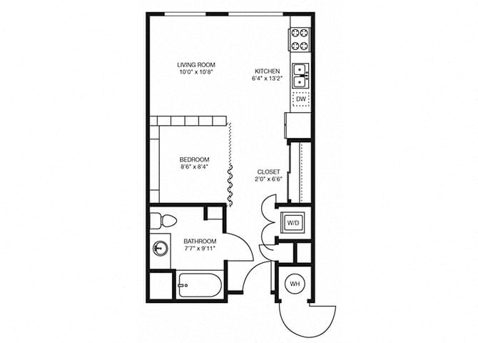 Floor plan for studio, 1 bath, 565 sqft