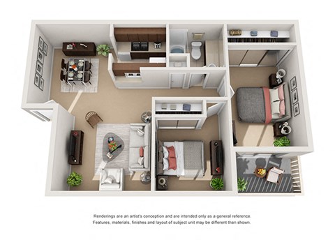Floor plan for 2 beds, 1 bath, 801 sqft