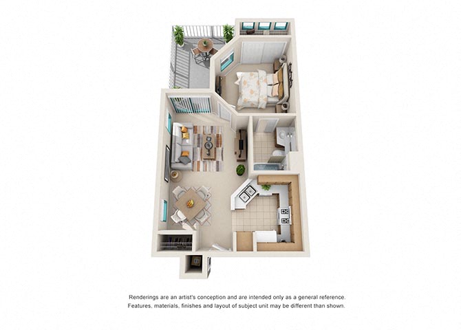 Floor plan for 1 bed, 1 bath, 540 sqft