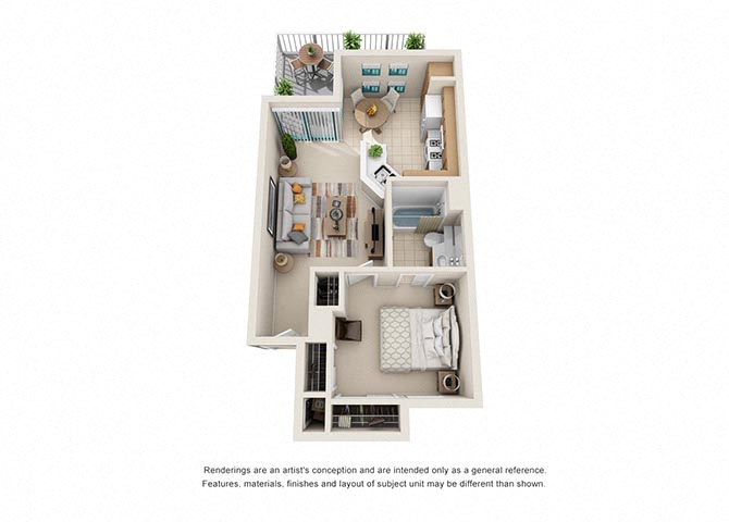 Floor plan for 1 bed, 1 bath, 575 sqft