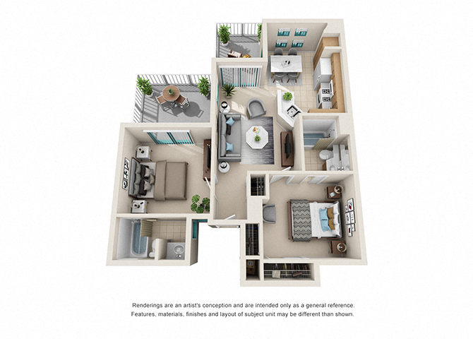Floor plan for 2 beds, 2 baths, 800 sqft
