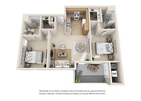 Floor plan for 2 beds, 2 baths, 898 sqft