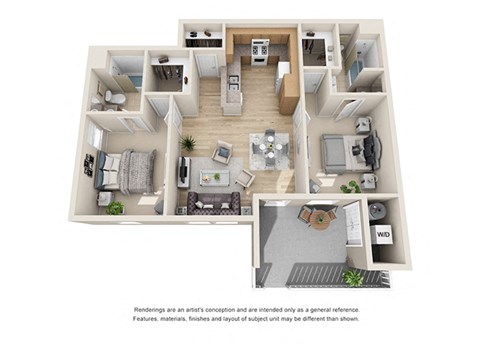 Floor plan for 2 beds, 2 baths, 915 sqft