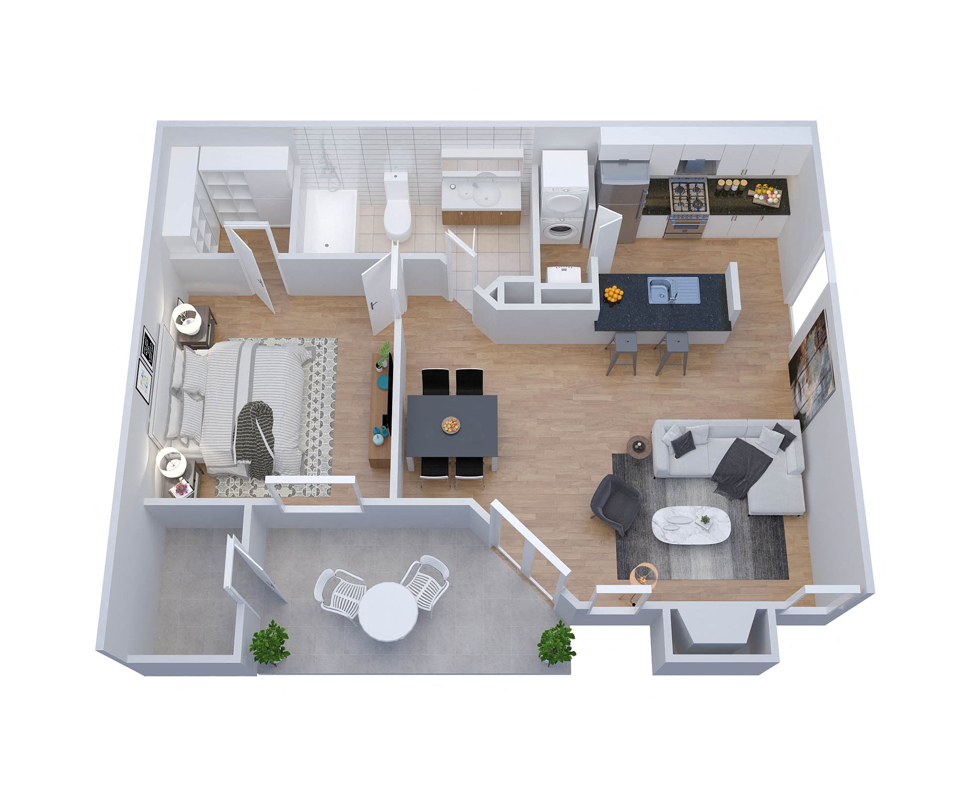 Floor plan for 1 bed, 1 bath, 622 sqft