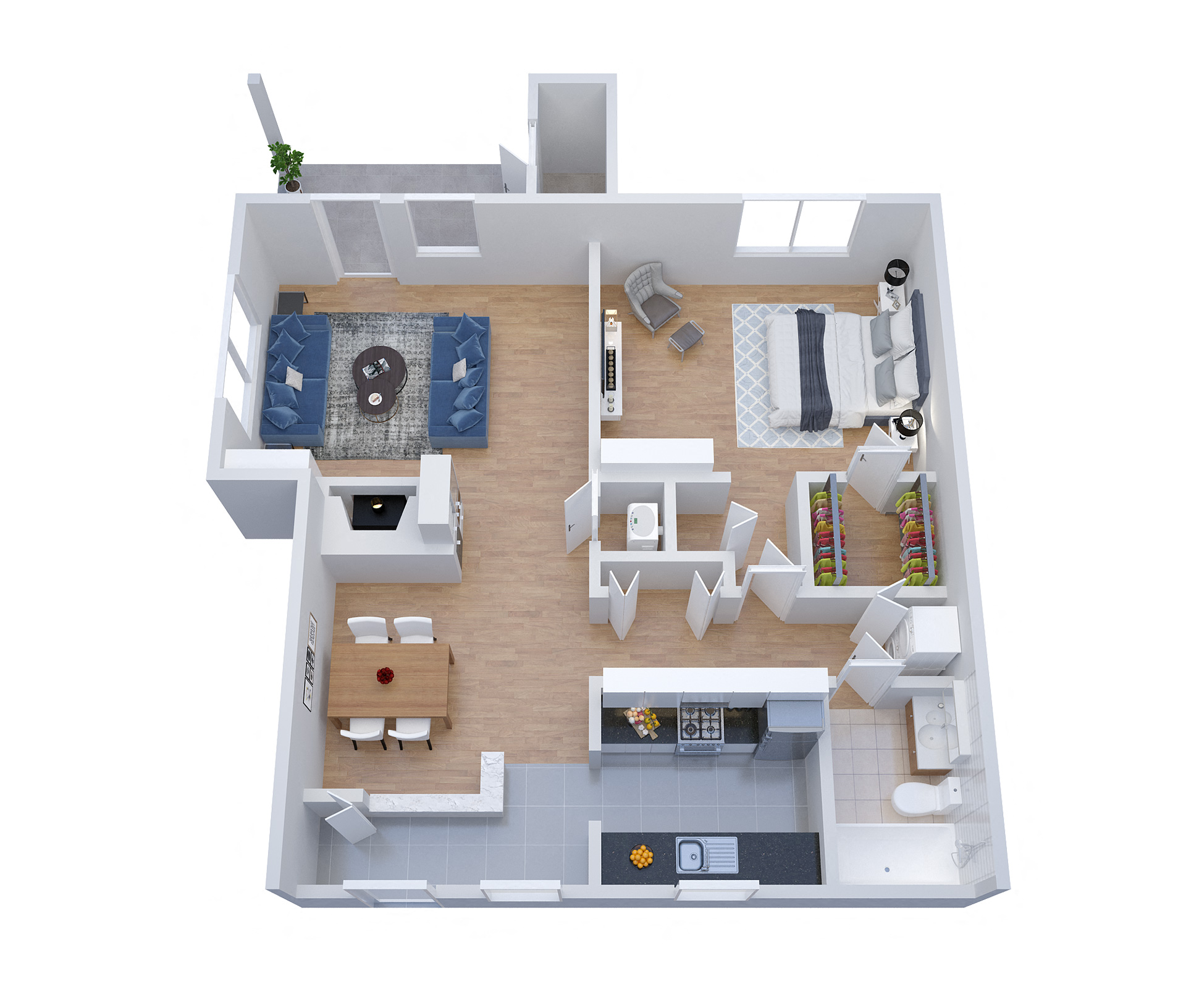 Floor plan for 1 bed, 1 bath, 790 sqft