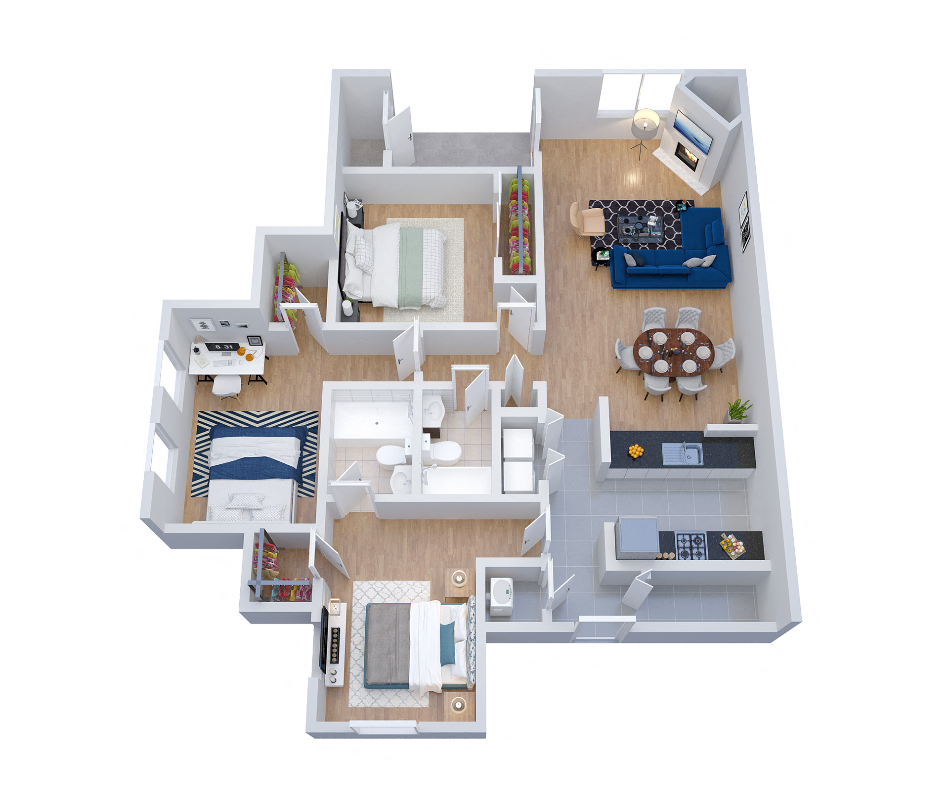 Floor plan for 3 beds, 2 baths, 1209 sqft