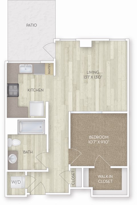 Floor plan for 1 bed, 1 bath, 672 sqft