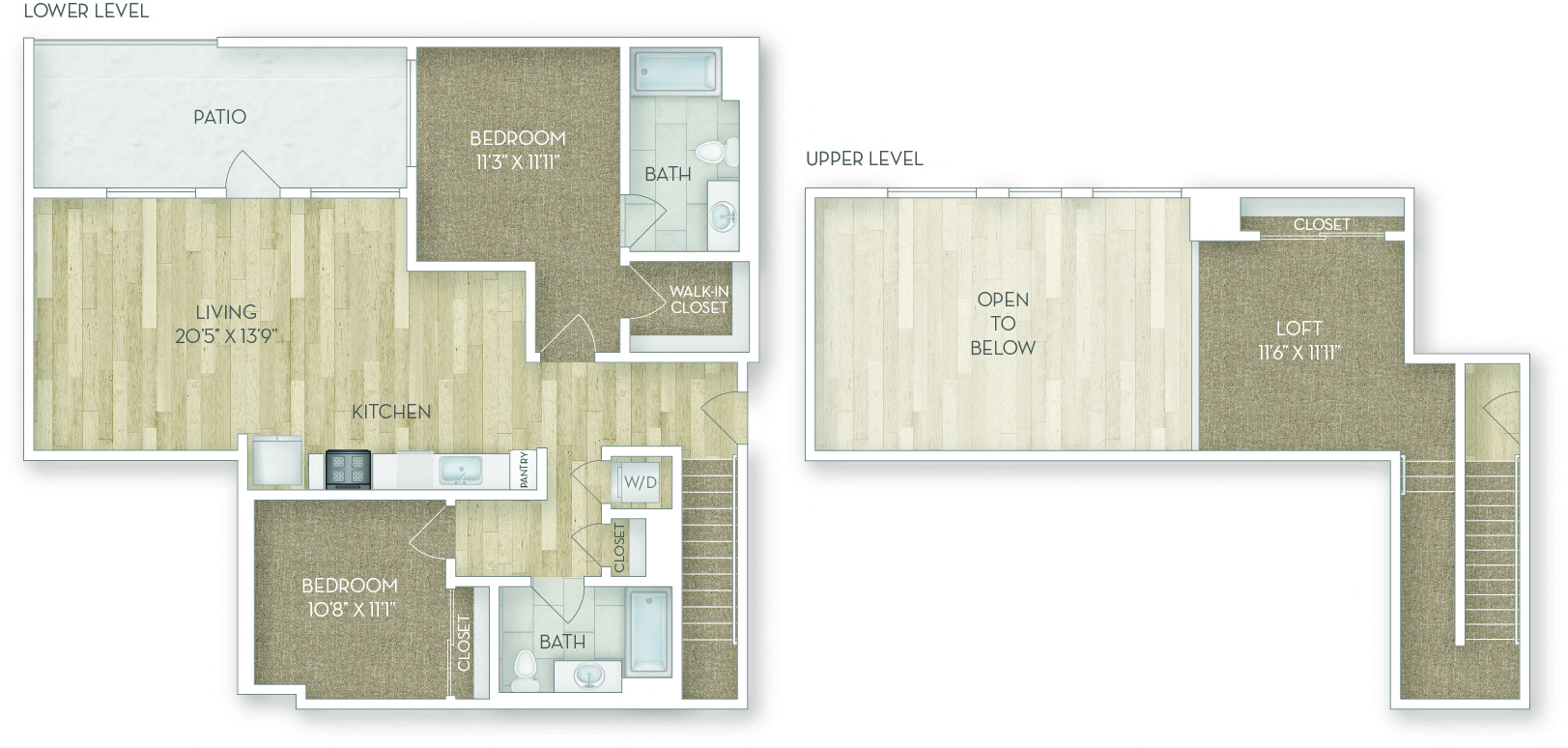 Floor plan for 2 beds, 2 baths, 1363 sqft