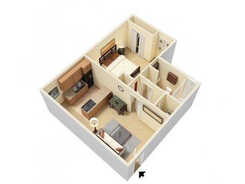 Floor plan for 1 bed, 1 bath, 500 sqft
