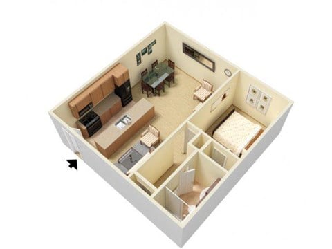 Floor plan for 1 bed, 1 bath, 650 sqft