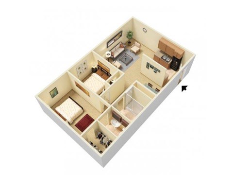 Floor plan for 2 beds, 1.5 baths, 850 sqft
