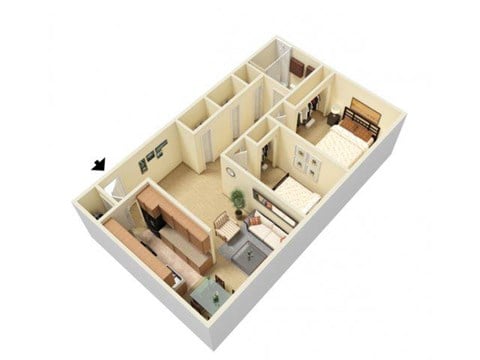 Floor plan for 2 beds, 1 bath, 850 sqft