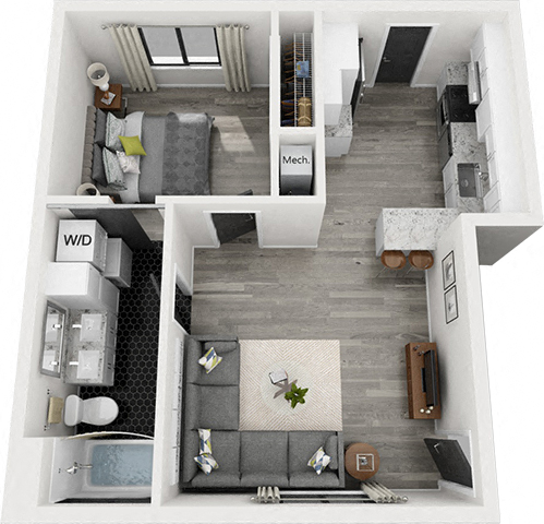 Floor plan for 1 bed, 1 bath, 700 sqft