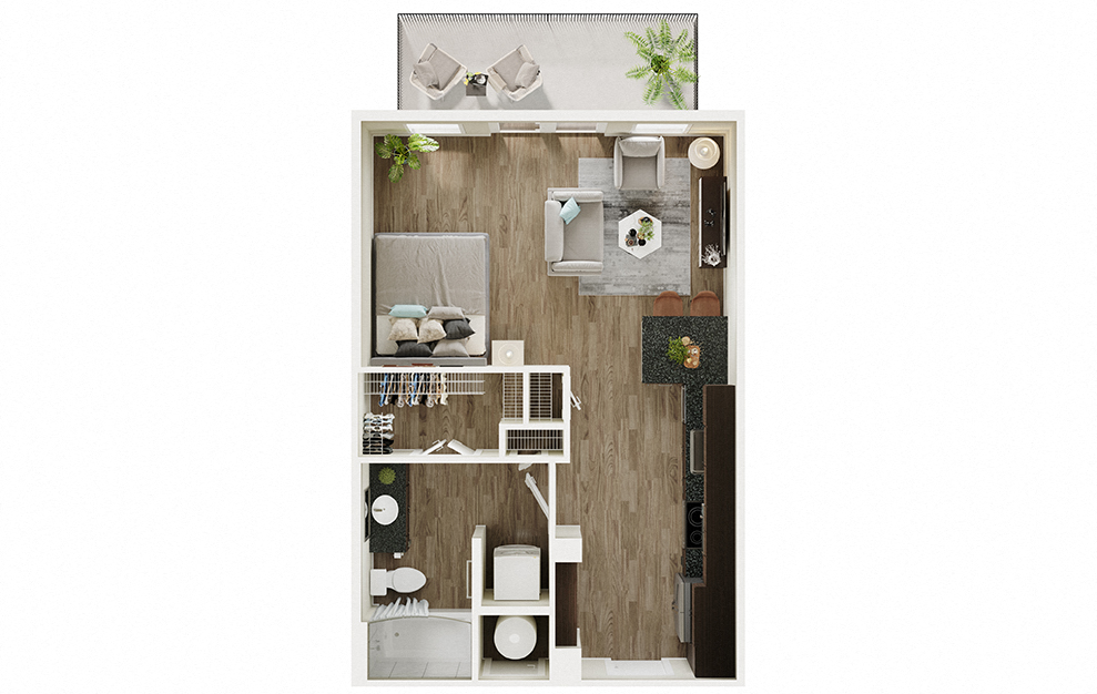 Floor plan for studio, 1 bath, 539 sqft