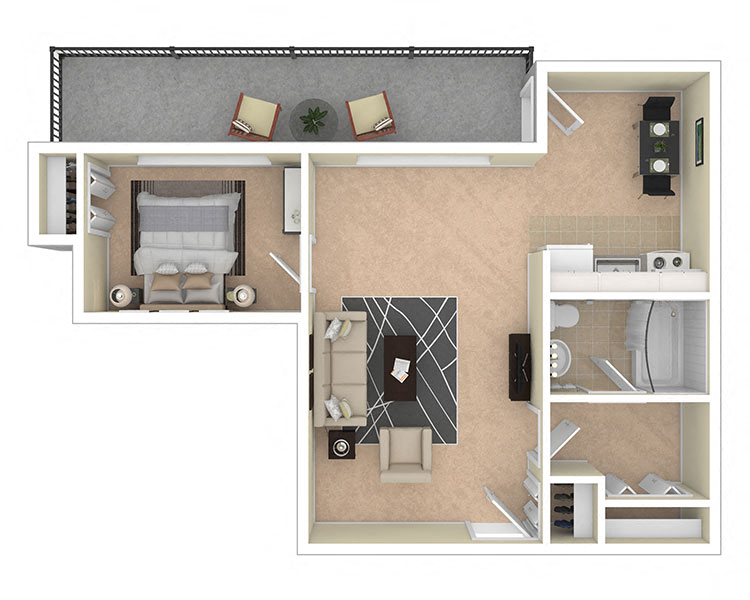 Floor plan for 1 bed, 1 bath, 564 sqft