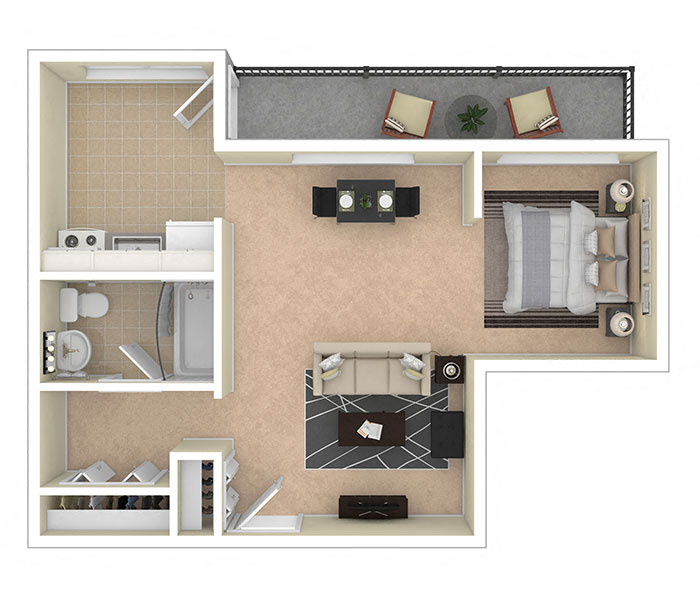 Floor plan for studio, 1 bath, 535 sqft