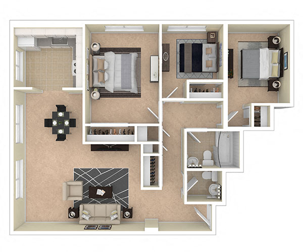 Floor plan for 3 beds, 1.5 baths, 1040 sqft