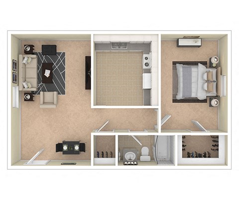 Floor plan for 1 bed, 1 bath, 650 sqft