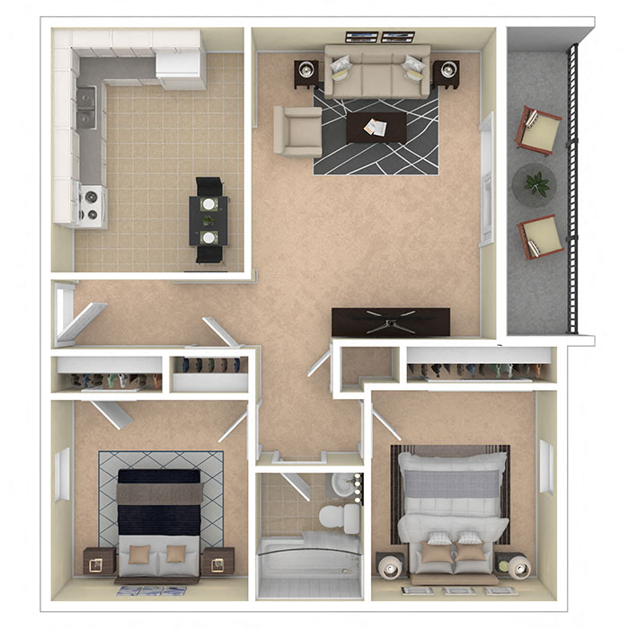 Floor plan for 2 beds, 1 bath, 900 sqft