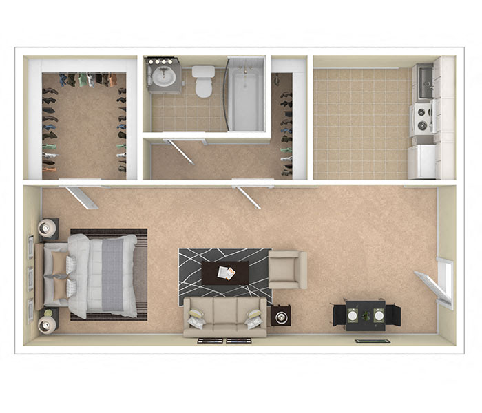 Floor plan for studio, 1 bath, 450 sqft