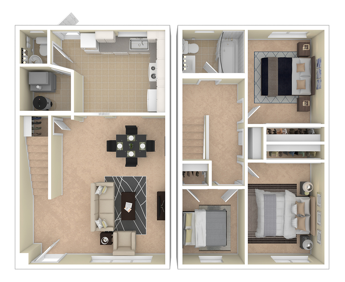 Floor plan for 3 beds, 1.5 baths, 900 sqft