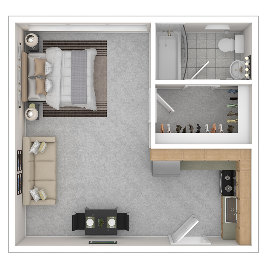 Floor plan for studio, 1 bath, 425 sqft