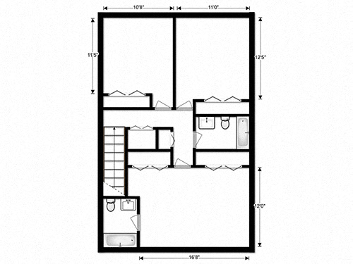 Floor plan for 3 beds, 2.5 baths, 1370 sqft