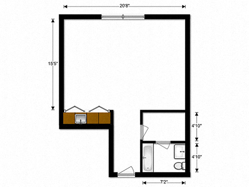 Floor plan for studio, 1 bath, 493 sqft