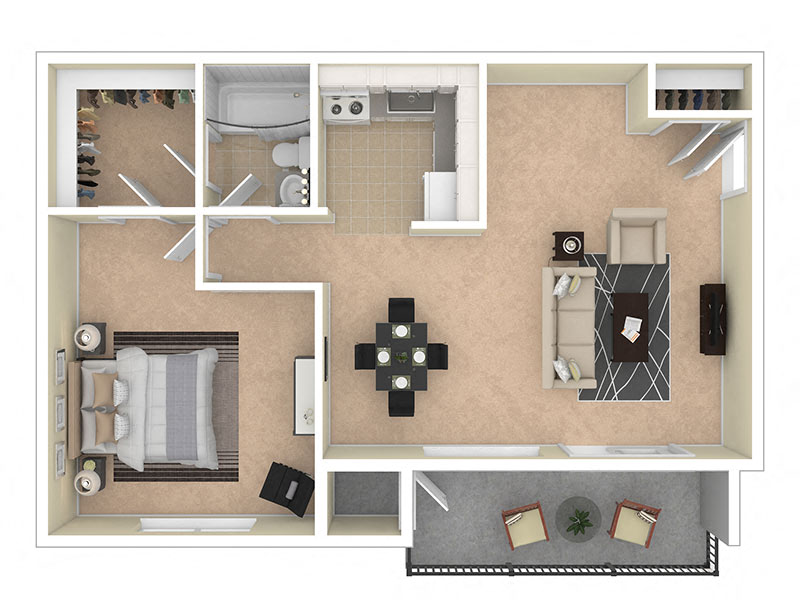 Floor plan for 1 bed, 1 bath, 650 sqft
