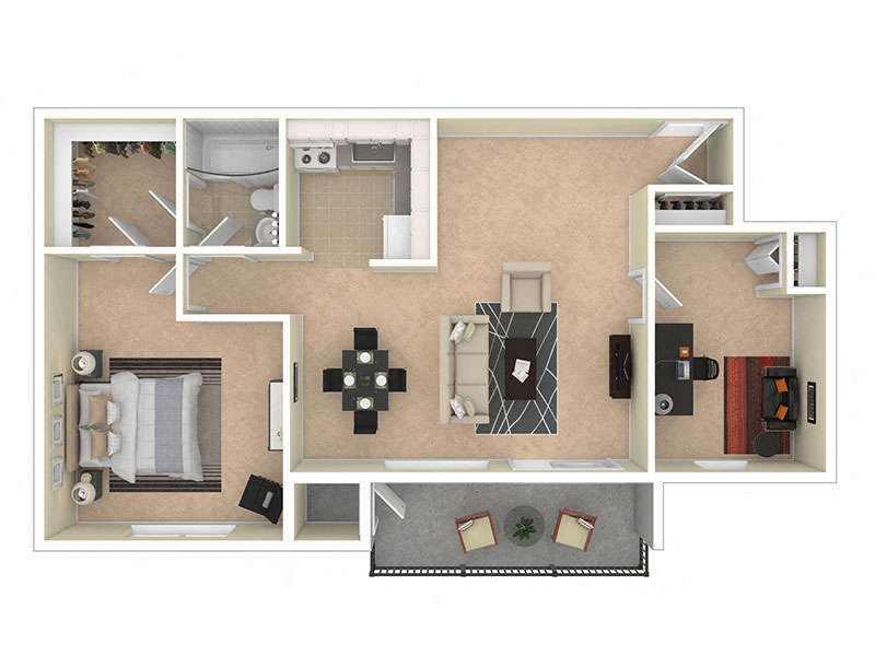 Floor plan for 1 bed, 1 bath, 758 sqft