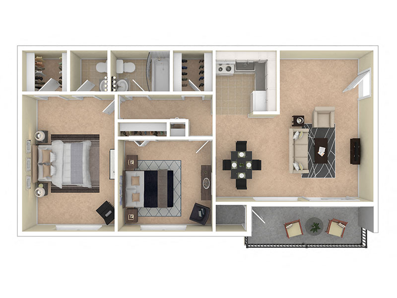 Floor plan for 2 beds, 1.5 baths, 836 sqft