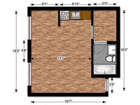 Floor plan for studio, 1 bath, 430 sqft