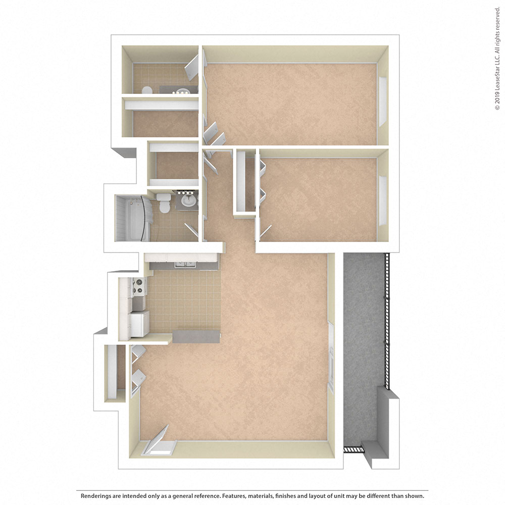 Floor plan for 2 beds, 1.5 baths, 1093 sqft