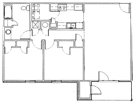 Floor plan for 2 beds, 1 bath, 1002 sqft