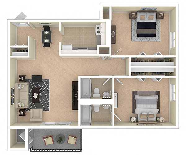 Floor plan for 2 beds, 2 baths, 1120 sqft