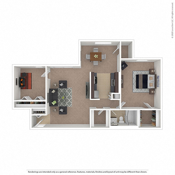 Floor plan for 1 bed, 1 bath, 834 sqft