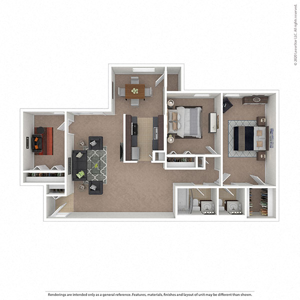 Floor plan for 2 beds, 1.5 baths, 1093 sqft