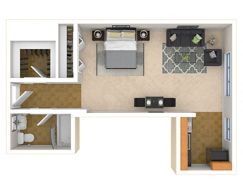 Floor plan for studio, 1 bath, 478 sqft