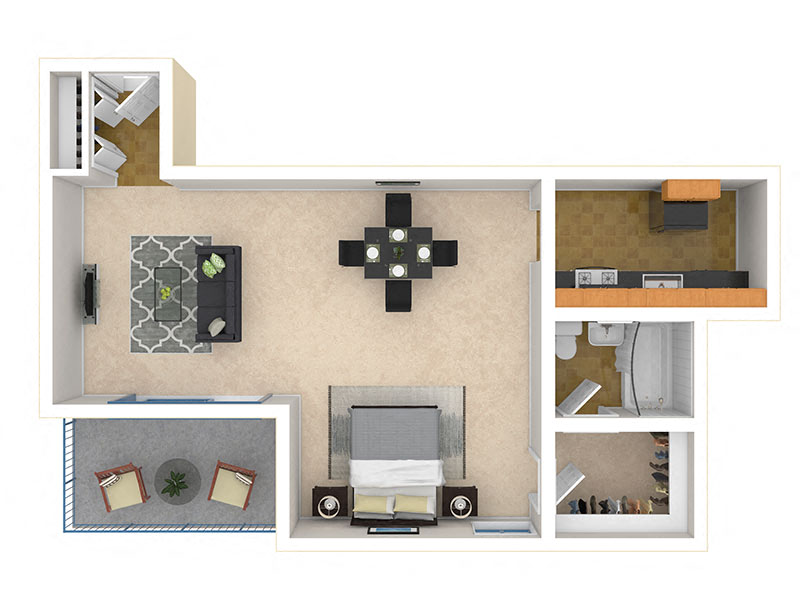 Floor plan for studio, 1 bath, 576 sqft