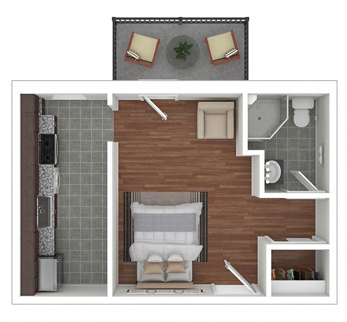 Floor plan for studio, 1 bath, 369 sqft
